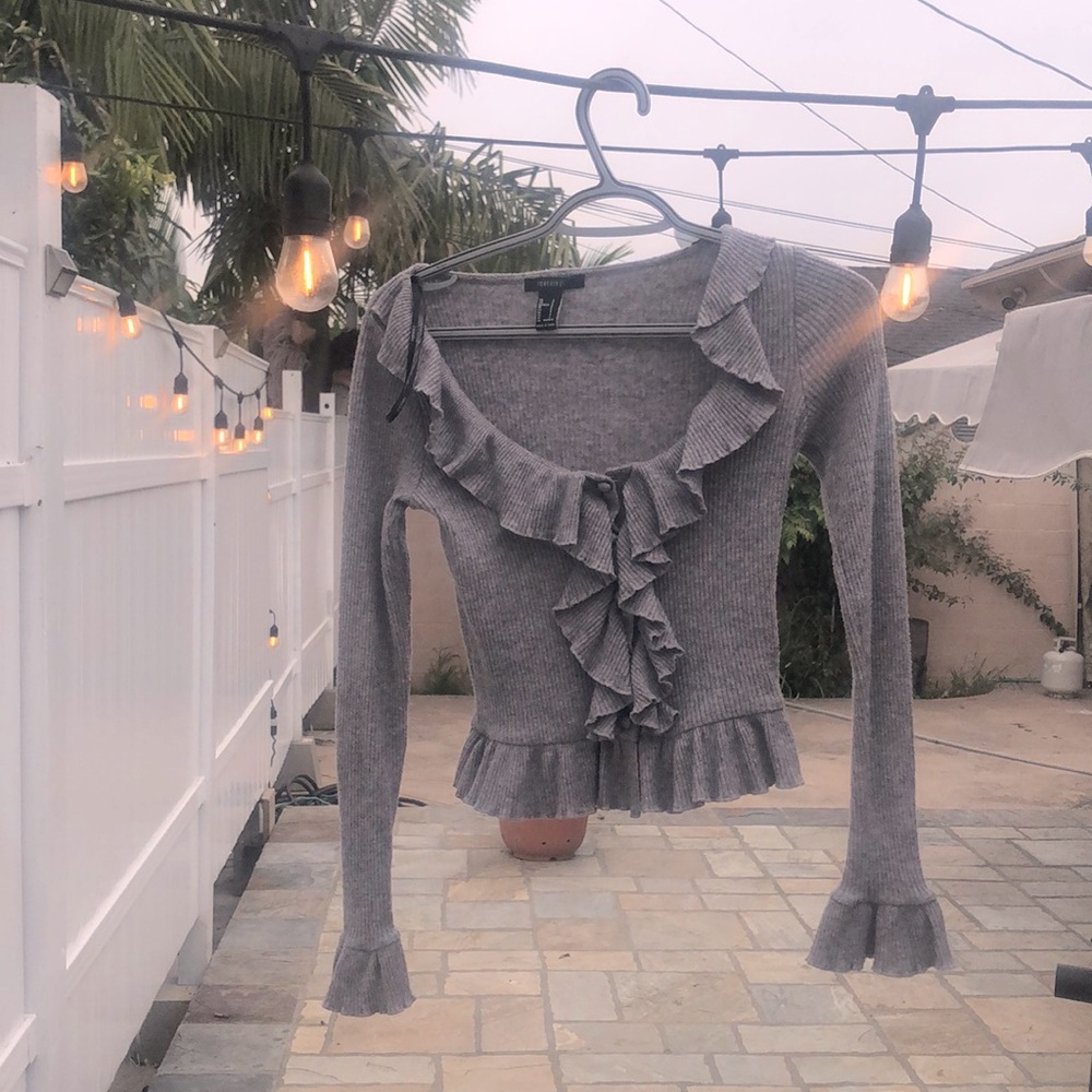 Grey blouse super cute ruffles all over I love the style it’s so girly